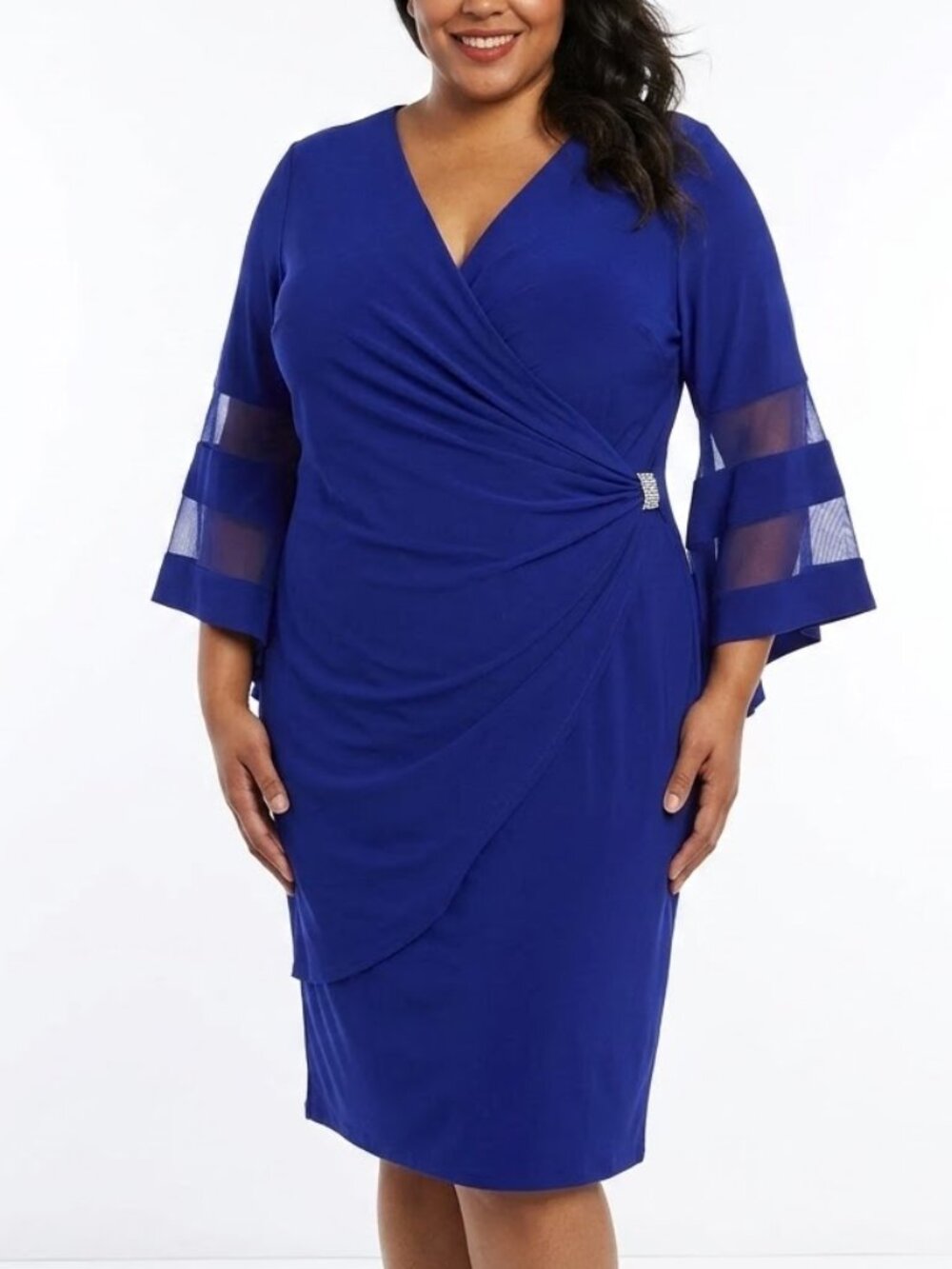 R&M Richards Electric Blue Whimsigoth Faux Wrap Dress Mesh Bell Sleeve 22/24